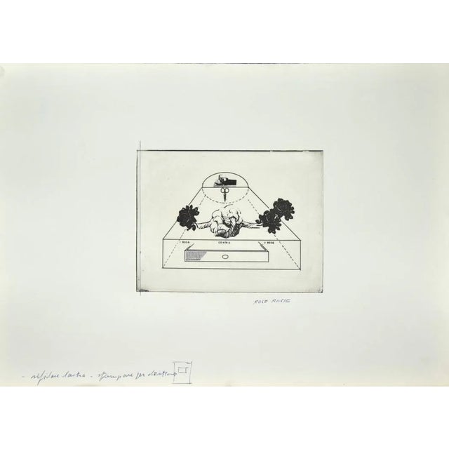 Danilo Bergamo - Roses - Original Etching on Cardboard - 1970s For Sale