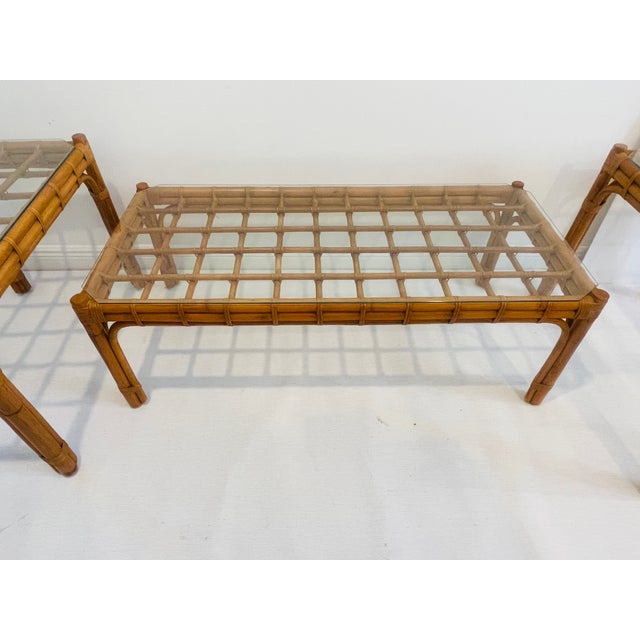 Elegant 1950 Mid Century Modern Bamboo W Glass Coffee Table For Sale - Image 4 of 5