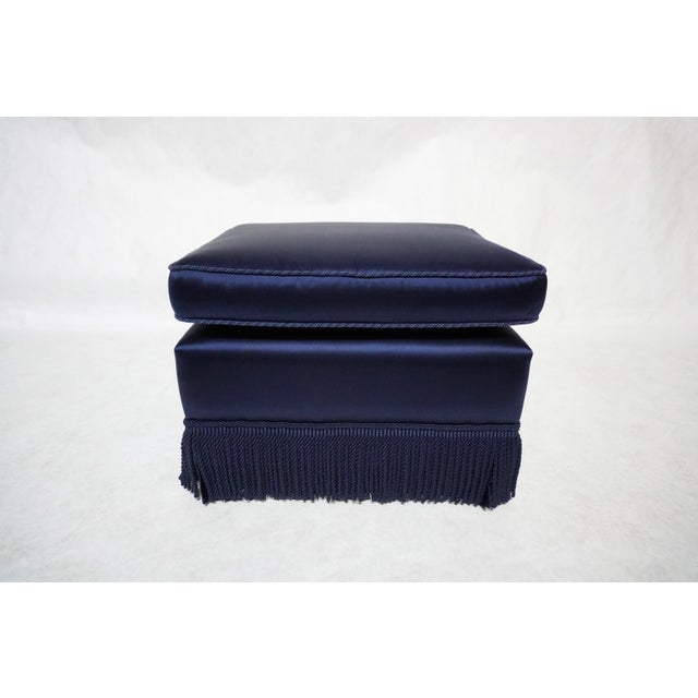Late 20th Century Late 20th Century Blue Ottoman With Fringed Skirt For Sale - Image 5 of 8