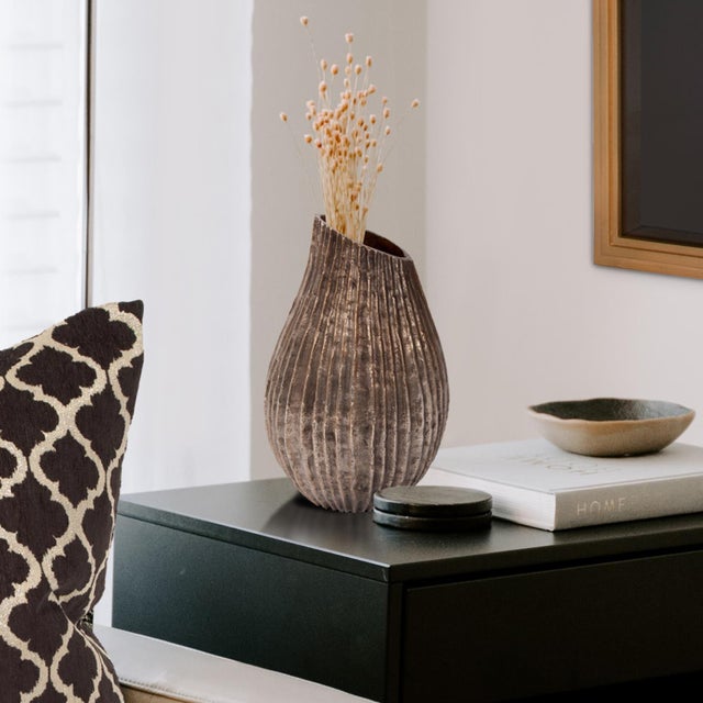 Metal Organic Grooved Teardrop Aluminum Vase For Sale - Image 7 of 10