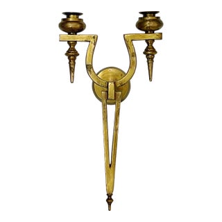 Vintage Double Arm Brass Candle Wall Sconce For Sale