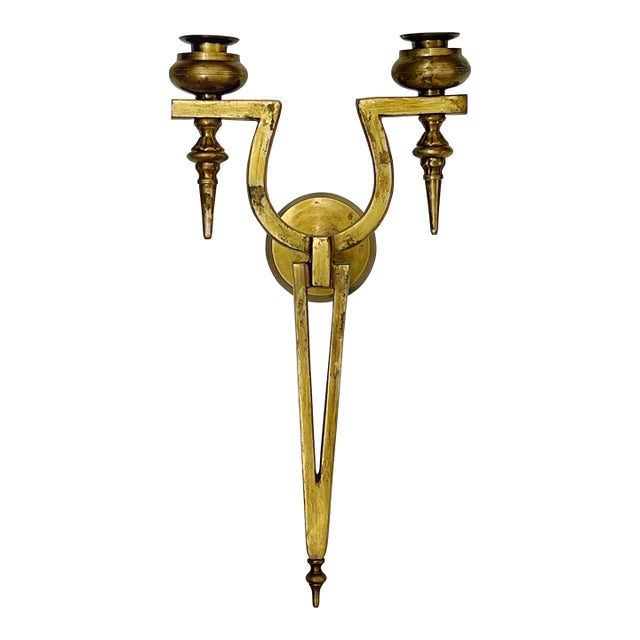 Vintage Double Arm Brass Candle Wall Sconce For Sale