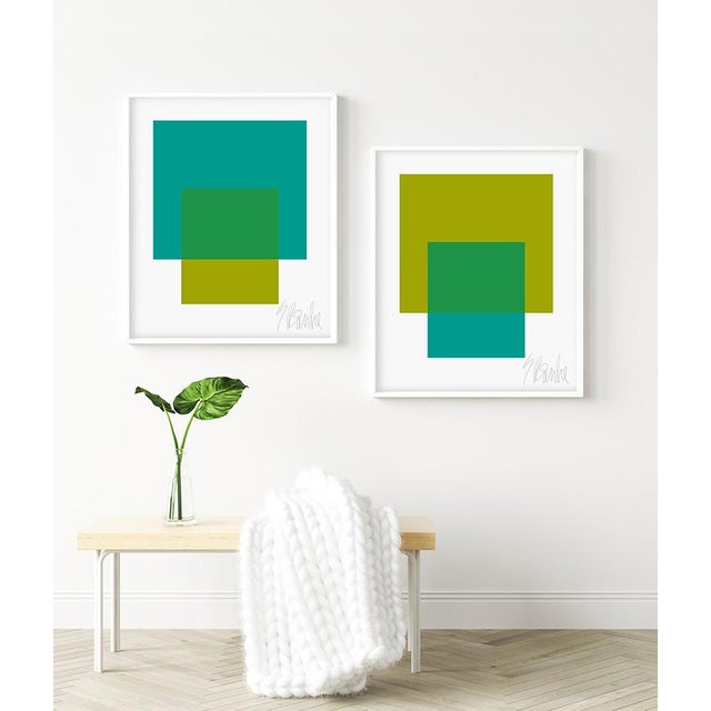 Mid-Century Modern The Interaction of Green and Teal Fine Art Print 20" X 24" by Liz Roache For Sale - Image 3 of 6