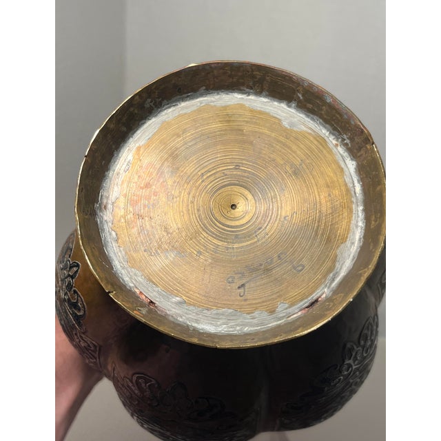 Metal 19th Century Ottoman Empire Mamluk Revival Copper With Silver Inlay Vase 15.5"h For Sale - Image 7 of 9