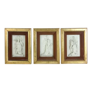 Set of 3 1900 - 1909 Hunting Motif Framed Plaster Reliefs