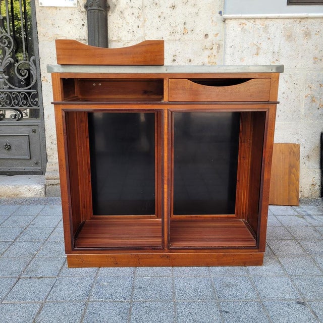 Bistrot De Paris Bar Cabinet in Cherry Wood, Zinc and Gilt Brass from Roche Bobois, France, 1980s For Sale - Image 13 of 18