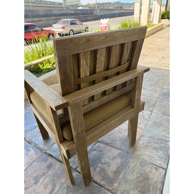 Goldenrod Williams-Sonoma Home Outdoor Teak Wood Arm Chairs, Pair For Sale - Image 8 of 10