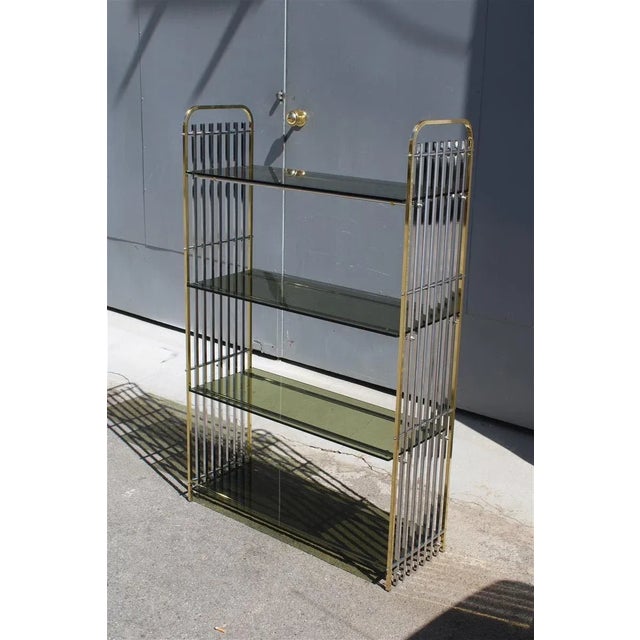 Italian Shelf in Chromed Metal, Brass & Glass, 1970s For Sale - Image 12 of 12