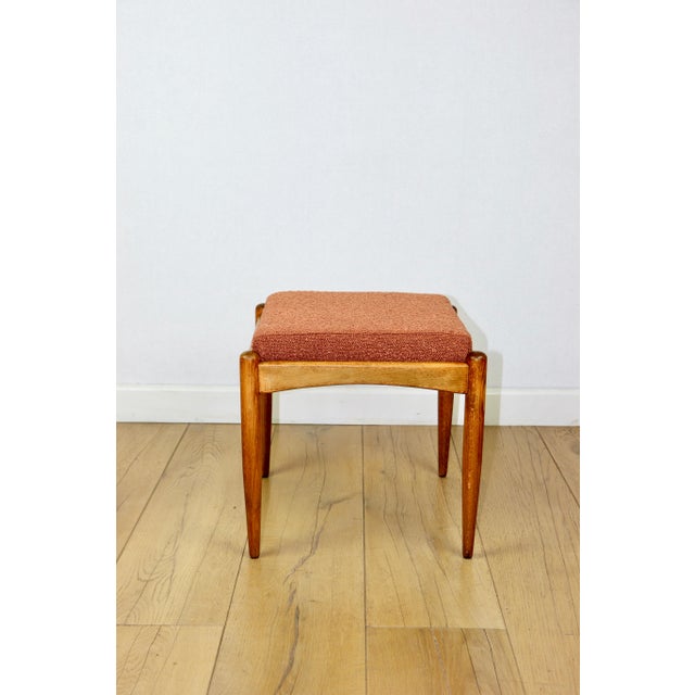Wood Stool with Orange Brick Boucle Seat by Edmund Homa, 1970s For Sale - Image 7 of 7