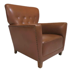 1940s Danish Deco Lounge Chair in Original Leather