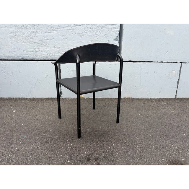 Attributed Artelano Black Leather Arm Side Chair, Italy 1980s For Sale - Image 13 of 14