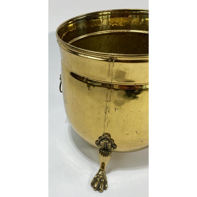 Vintage English Brass Lion Handle Footed Cachepot Planter For Sale - Image 10 of 11