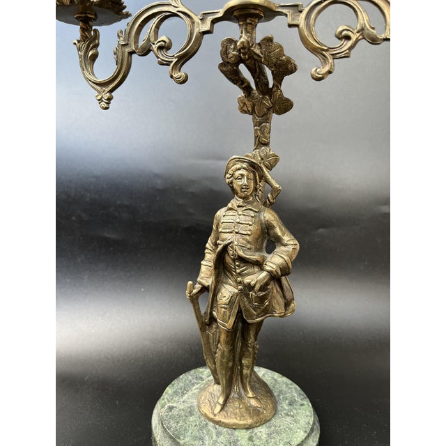 Louis XVi Revival Neoclassical French Bronze Figural Candelabrum on Marble Base, 1920s For Sale - Image 11 of 13