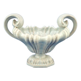 Antique Cerulean Ceramic Centerpiece Vase, 1890s For Sale