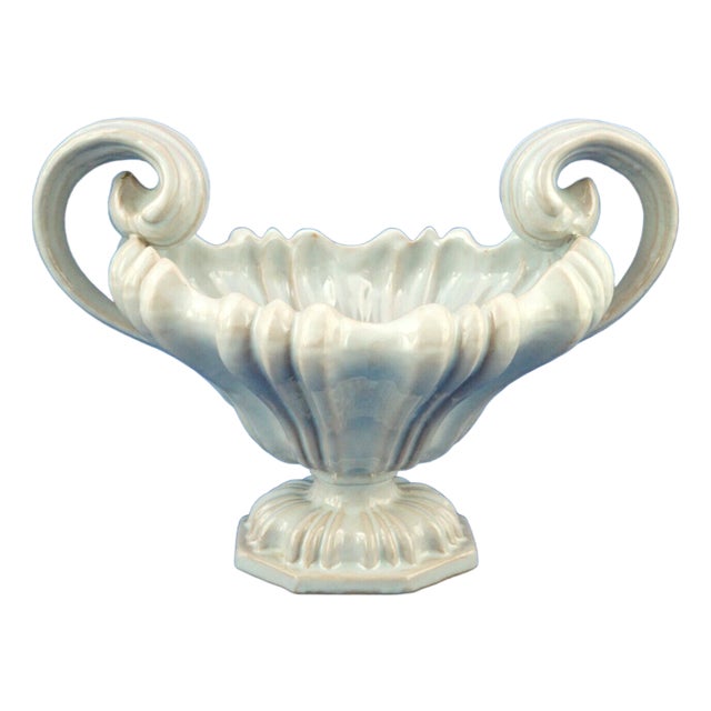Antique Cerulean Ceramic Centerpiece Vase, 1890s For Sale