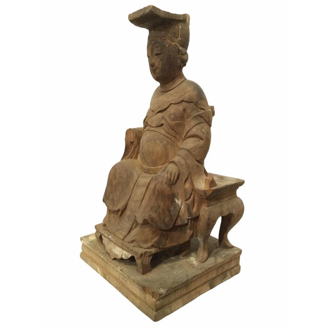 Brown 1940s Raw Carved Wood Taiwanese Deity Statue For Sale - Image 8 of 13