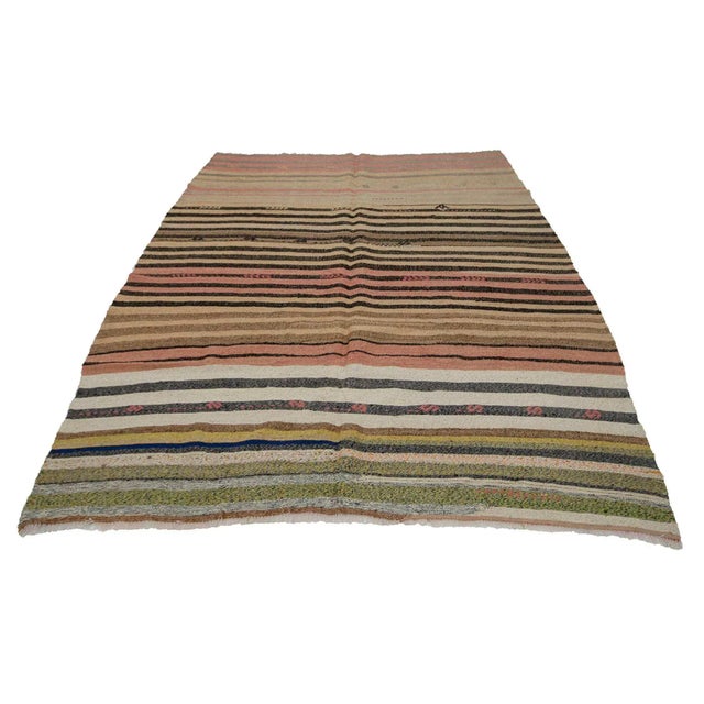 Wool vintage handwoven kilim rug from Kars region of Turkey. Approximately 50-60 years old. ın very good condition.