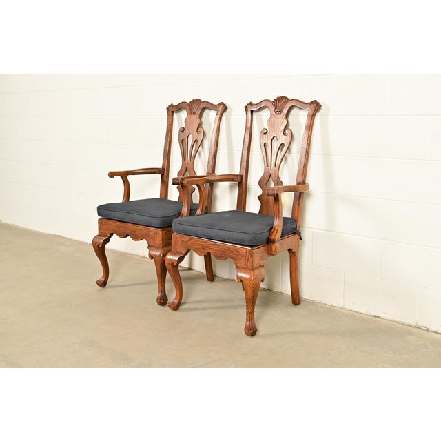 English Henredon Georgian Carved Solid Oak Armchairs, Pair For Sale - Image 3 of 16