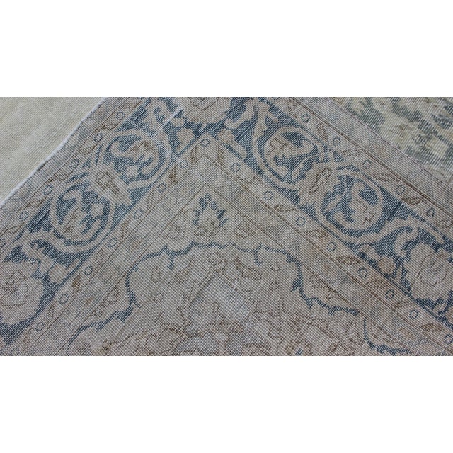 Medallion Distressed Oushak Turkey in Cream, Blue Tones, Brown and Teal Blue For Sale - Image 15 of 15
