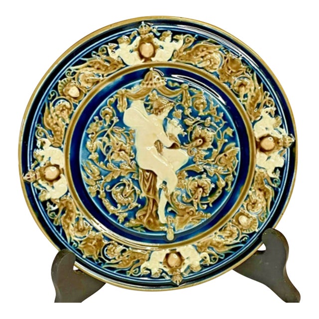 Antique Schütz Blansko Art 19th Cen Majolica Plate 9.5" Diameter For Sale
