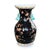 A tall famille noire chinoiserie vase with a red and green floral motif throughout the body on a black background....