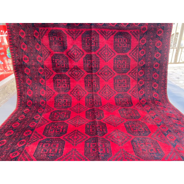 Red Vintage Afghan Turkmen Ersari Elephant Foot Rug - 9'3" X 7'0" For Sale - Image 8 of 10