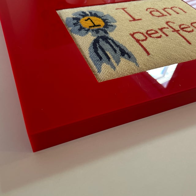 Vintage Framed Needlepoint “I Am Perfect” For Sale - Image 4 of 9