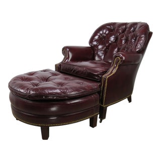 1970s Hancock & Moore Oxblood Leather Richmond Chair and Ottoman For Sale