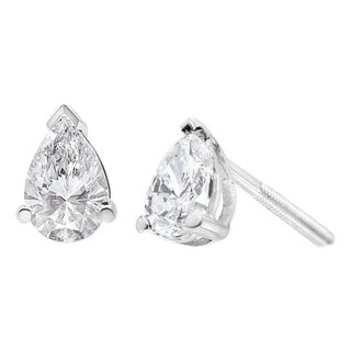 14K White Gold 1.0 Cttw Pear Shape Solitaire Lab Grown Diamond Stud Earrings For Sale