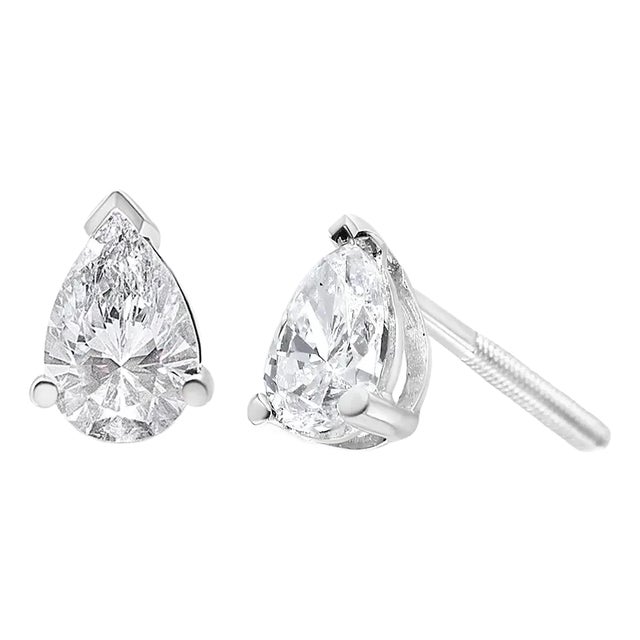 14K White Gold 1.0 Cttw Pear Shape Solitaire Lab Grown Diamond Stud Earrings For Sale