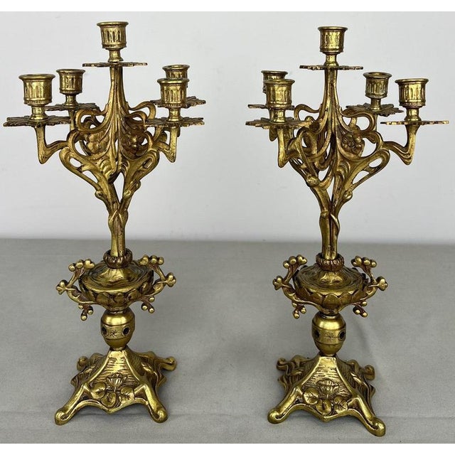 Vintage French Ornate 5-Arm Candelabras, Set of 2 For Sale - Image 4 of 14