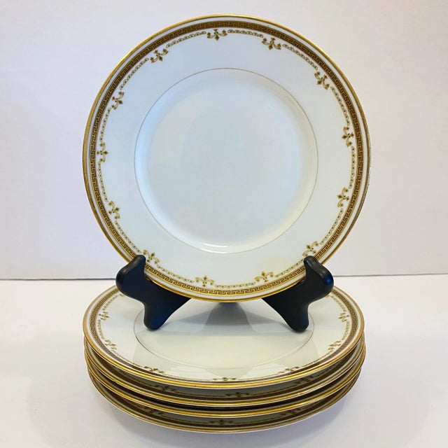 Antique Bernardaud B&c Limoges Gilt Greek Key Dessert Plates - Set of 5 For Sale - Image 9 of 10