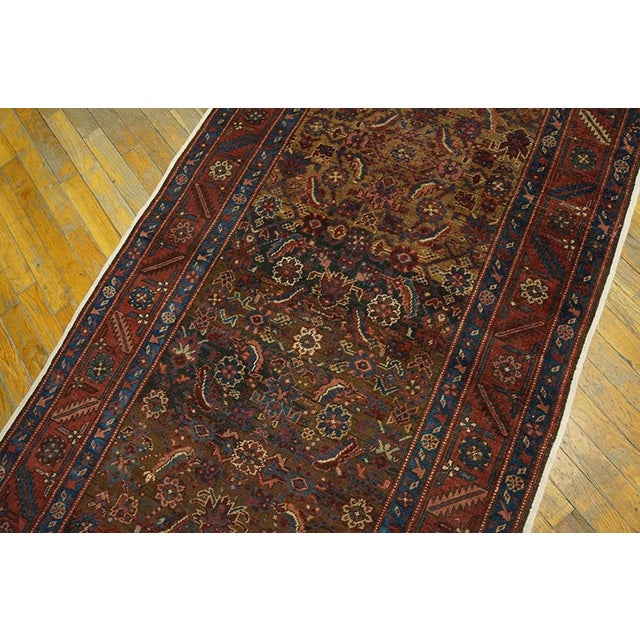 Late 19th Century 1890s Brown Tribal Herati n.w. Persian Bakshaiesh Runner Rug 3'6" X 14'2" Handknotted Wool Carpet For Sale - Image 5 of 6