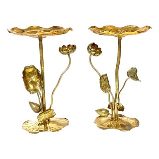 Pair of Carole Stupell Brass Lotus Lily Pad Side Tables, Hong Kong, Circa 1970s For Sale