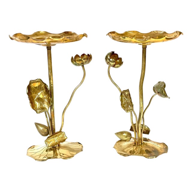 Pair of Carole Stupell Brass Lotus Lily Pad Side Tables, Hong Kong, Circa 1970s For Sale