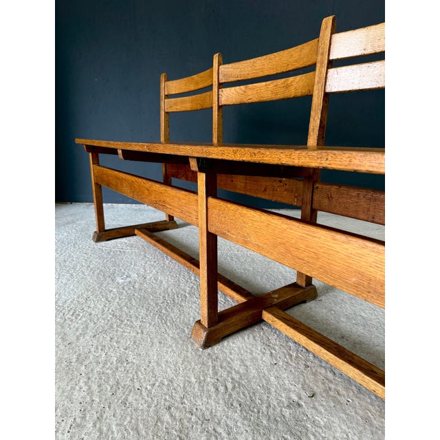 Mid-Century Handcrafted Oak 4-Seater Bench, Belgium, 1950s For Sale - Image 13 of 18