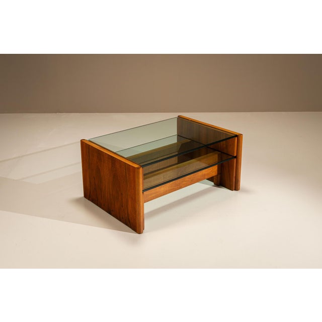 Vintage Coffee Table in Walnut and Glass by Officina Rivadossi, Italy, 1970s For Sale - Image 11 of 11