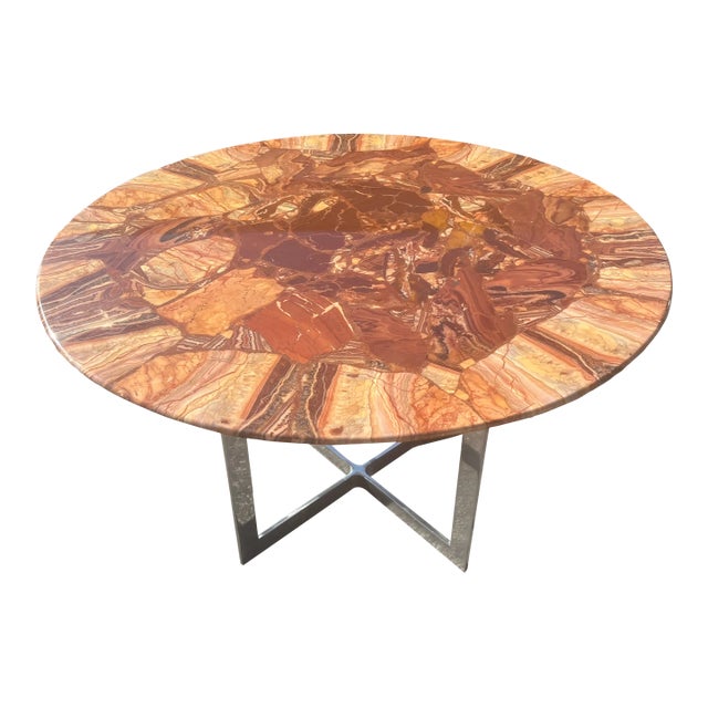 Round Mid Century Modern Onyx Table, Aluminum Base, 1970s For Sale