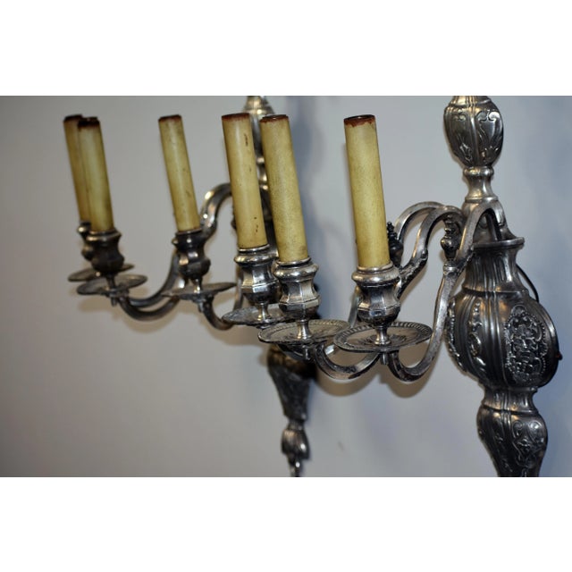 Edward F. Caldwell & Co. Pair of Large E. F. Caldwell Silvered Three-Arm Wall Sconces-H-42" For Sale - Image 4 of 5