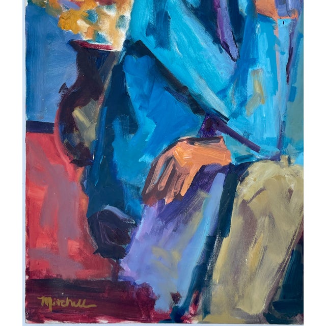 1980s 1980s “Seated Woman” Acrylic on Canvas by Caroline Mitchell - For Sale - Image 5 of 9