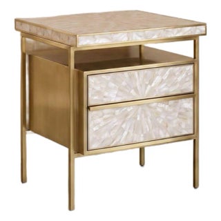 Arcana Mother-of-Pearl Sunburst & Brushed Brass Bedside Table by House of Jaipur For Sale