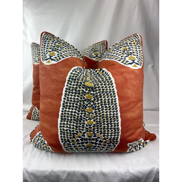 2020s Robert Allen "Paisley Stamp" in Persimmon 22" Pillows-A Pair For Sale - Image 5 of 5