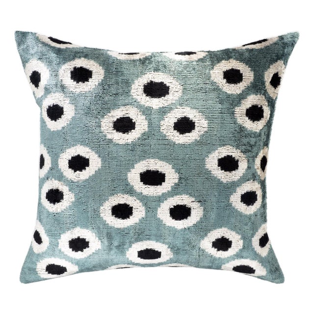 Orbs Silk Velvet Ikat Pillow Cover, 20 X 20 For Sale