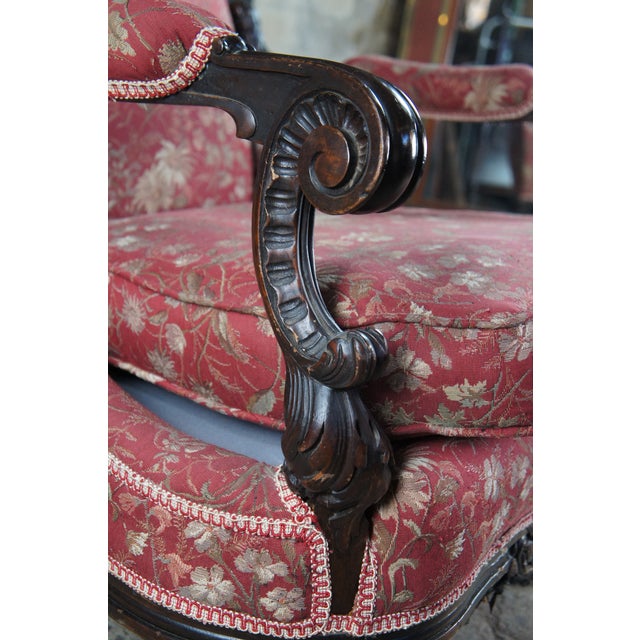 Antique Victorian Carved Mahogany Baroque Rococo Fauteuil Parlor Armchair For Sale - Image 10 of 14