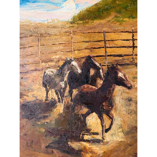 1970s 1970s Dhley Impressionist Horses Landscape Oil on Canvas Painting For Sale - Image 5 of 12