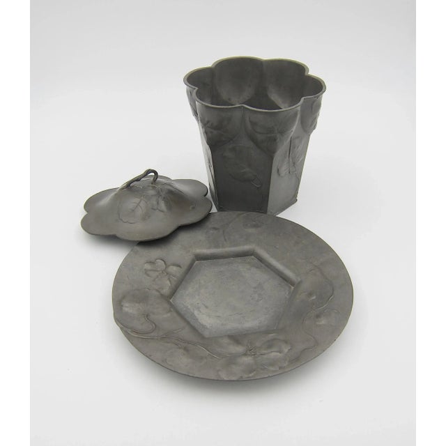 Metal Antique Orivit Jugendstil Biscuit Barrel With Under-Plate For Sale - Image 7 of 13