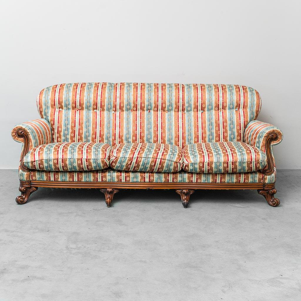 Vintage Three-Seater Sofa in Multi-Colored Striped Fabric, 1950s
