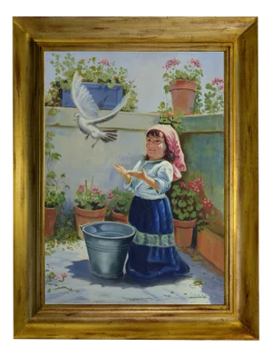 Salvatore Alfano, On the Terrace, 1980s, Oil on Canvas, Framed