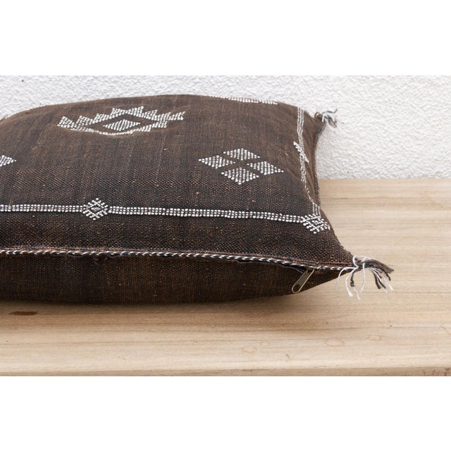 1990s Moorish Charcoal Large Silk Rug Pillow For Sale - Image 5 of 8