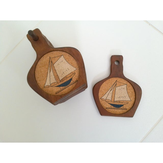 1970s Wood Model Boat Coasters with Holder, 9 Pieces For Sale In West Palm - Image 6 of 6